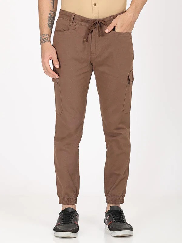 Indian Terrain Men's Comfort Fit Solid Brown Trousers